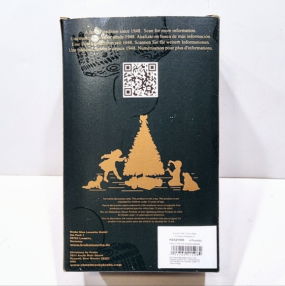 Krebs Christmas 4 Glass Ball Ornaments 2⅝" Midnight Holiday Pinecone Gold Caps - Picture 5 of 7